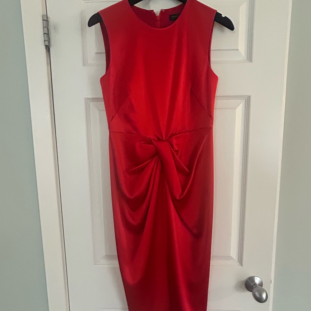 Donna Karan Red Twist-Front Midi Sheath Dress